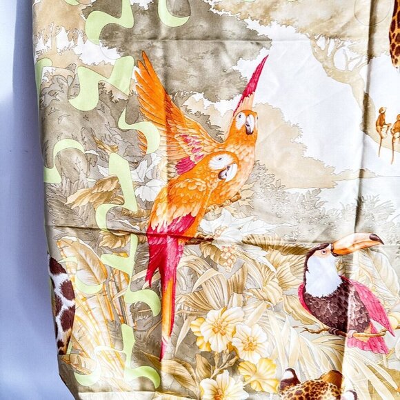 Salvatore Ferragamo Panther Parrot Print Scarf Silk Hand Rolled - Picture 7 of 10